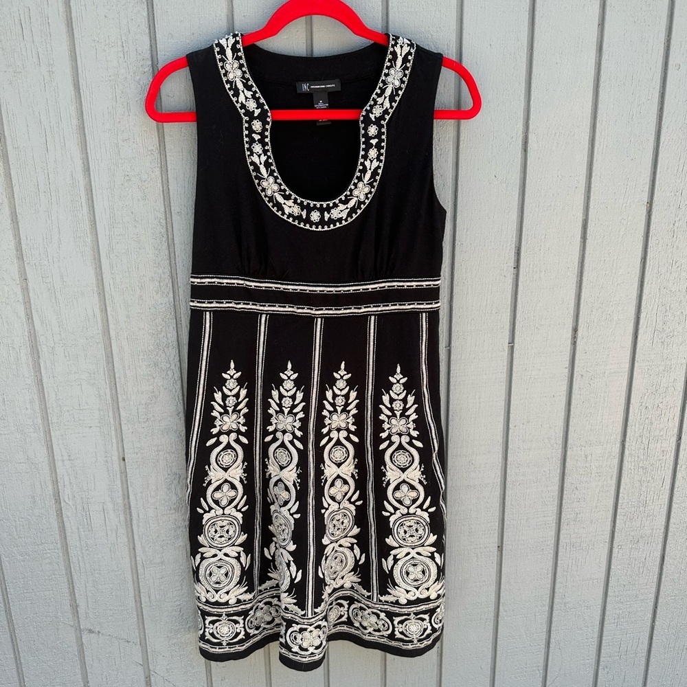 INC Black and Silver Embroidered Dress